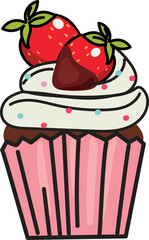Sweet cupcake with strawberry and white cream topping