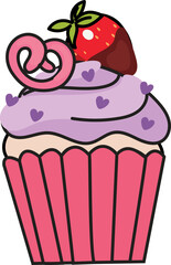 Purple cupcake with strawberry and light frosting swirl