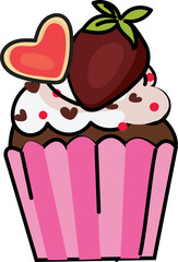 Chocolate dipped strawberry cupcake with heart accent