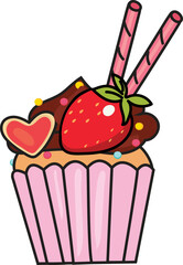 Pink swirl cupcake with strawberry and pink wrapper