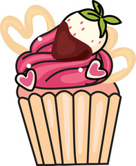 Cupcake with lemon slice, pink frosting and candy swirl