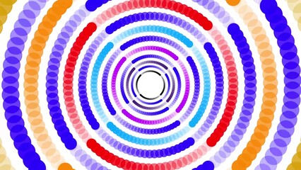 Vibrant concentric circles of colorful dots create a hypnotic and dynamic optical illusion tunnel effect