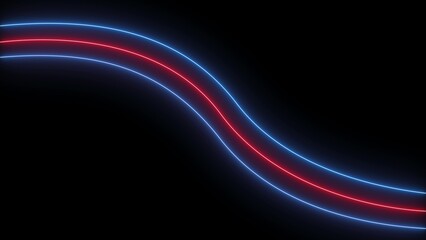 Abstract s shaped glowing neon light tubes in red and blue against a dark background