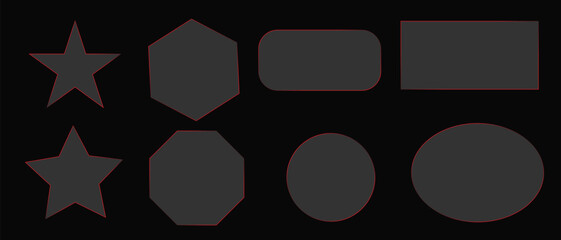 Minimal dark geometric shape collection &mdash; stars, polygons, rectangles, and ovals in matte black texture for 3D modeling, UV layout, and digital design projects.