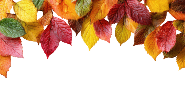 Autumn leaf border frame with colorful fall foliage creating abstract modern seasonal decorative pattern on white background