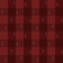 Dark red tartan seamless pattern with white hand-drawn Christmas trees, fabric texture background