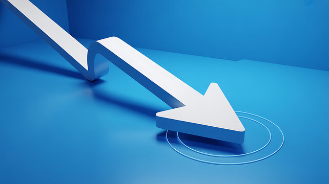 White arrow pointing downwards on a blue background symbolizing decline