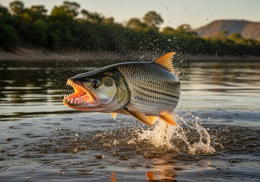 tigerfish fish live in river and lake water, swimming freely in the water