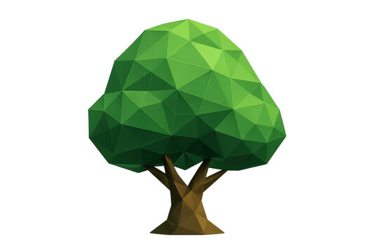 Low poly green tree model demonstrating geometric design and natural digital representation on transparent background