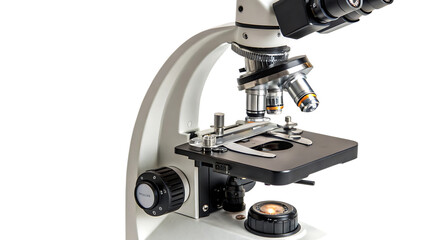 Scientific tool microscope cut out on PNG isolated on white. AI GENERATED.