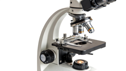 Scientific tool microscope cut out on PNG isolated on white. AI GENERATED.