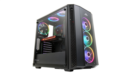 Charming colorful high performing gaming desktop cut out on PNG isolated on white. AI GENERATED.