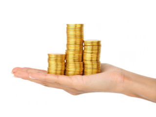 Professional gold coins stacked in hand, symbolizing wealth, investment, financial growth, economic prosperity, and asset management in modern economy