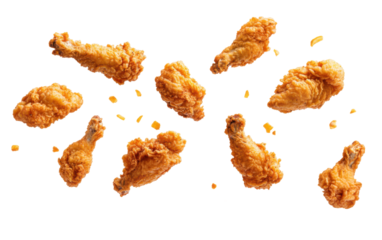 Flying chicken fries on white background.png