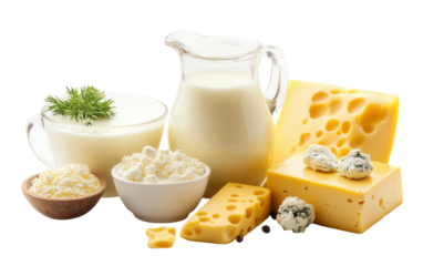 Fresh dairy products milk and cheese on white background.png