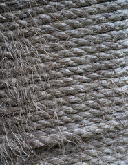 Natural fiber rope texture, braided jute or sisal close-up