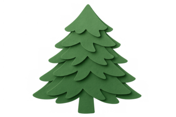 Green felt christmas tree cutout creating a holiday decoration for festive greetings on transparent background