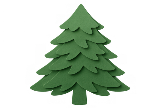 Green felt christmas tree cutout creating a holiday decoration for festive greetings on transparent background - Powered by Adobe