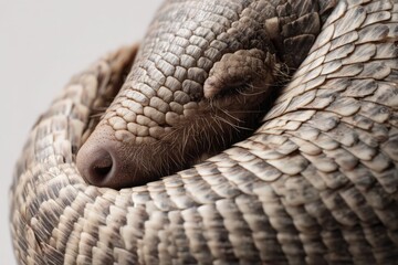 Curled up armadillo resting peacefully in a cozy position