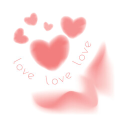 Gentle pink hearts on a light background with the word love written in a delicate font