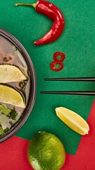 Spicy asian flavors with chili lime and chopsticks