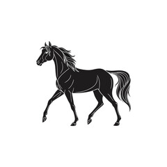 Elegant Walking Horse Silhouette Vector Illustration on White Background