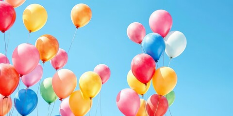 Watercolor-style illustration of colorful balloons floating,  colorful,  drawing