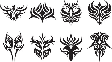 Abstract tribal tattoo black silhouette vector set
