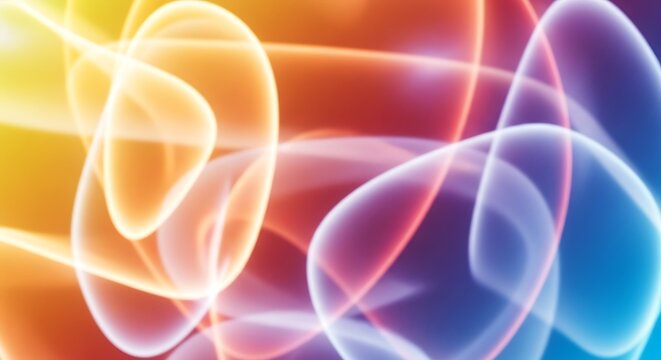 A vibrant abstract background with flowing, glowing, colorful energy waves and smooth translucent shapes.