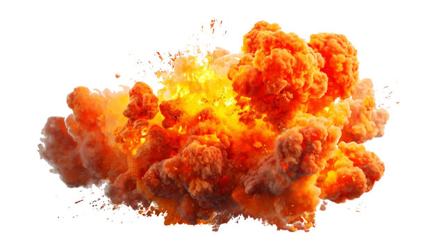 Explosion of fire isolated on transparent white background. Collection of big explosion effect boom, realistic fire explosion isolated on transparent white background.