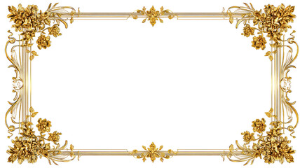 elegant golden frame luxury decorative border ornate metallic rectangle vintage photo frame classic gilded edge isolated on white background