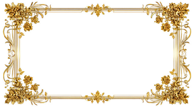 elegant golden frame luxury decorative border ornate metallic rectangle vintage photo frame classic gilded edge isolated on white background