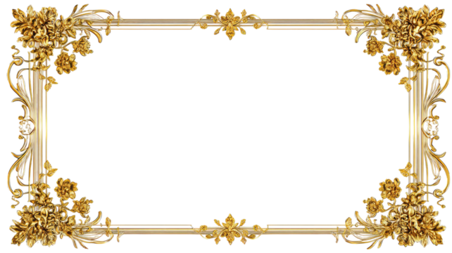 elegant golden frame luxury decorative border ornate metallic rectangle vintage photo frame classic gilded edge isolated on white background