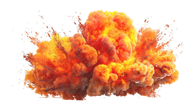 Explosion of fire isolated on transparent white background. Collection of big explosion effect boom, realistic fire explosion isolated on transparent white background.