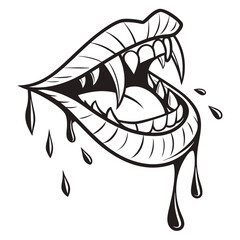 Open vampire mouth with fangs and blood dripping
