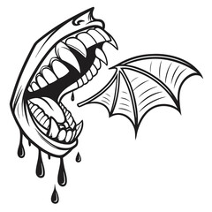 Monster mouth with bat wing for halloween