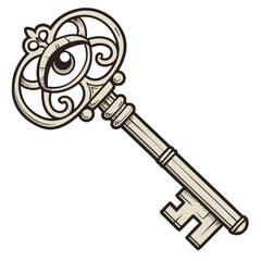 Antique key with an eye, vintage style drawing