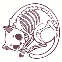 Illustration of a cat skeleton curled up