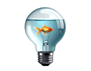 Transparent Light Bulb with Water and Swimming Goldfish, Realistic Illustration, Isolated