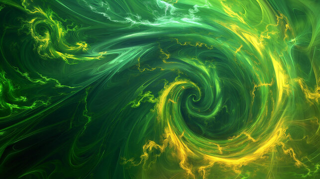 An abstract, high-resolution background featuring a swirling vortex of vibrant green and yellow ethereal smoke or plasma.