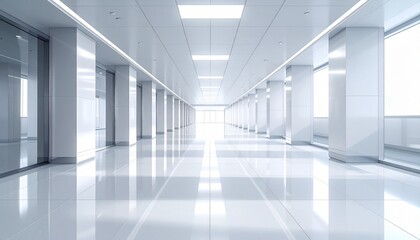 Modern Interior with Columns and Bright Light Creates a Clean Spacious Design for a Professional Setting.