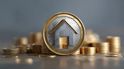 A coin slot in the shape of a house, symbolizing real estate investment and property value