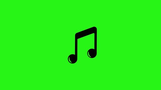 Music note icon floating animation on green screen background in 4k