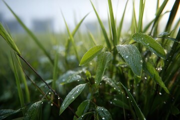 Mist rolling through green rice terraces