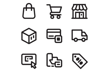Collection of E-commerce and Shopping Flat Line Icons