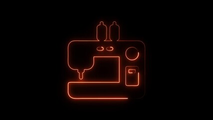 Neon sewing machine icon glowing orange on black background abstract digital art concept for fashion design tailoring - Powered by Adobe