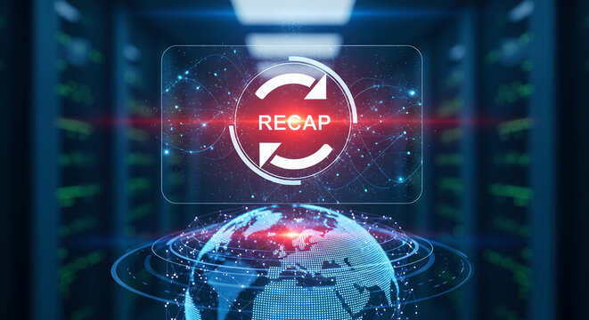 Recap Icon Global Data Refresh Technology Server Room Blue