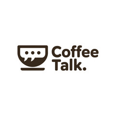 Coffee talk logo design with speech bubble inside a coffee cup
