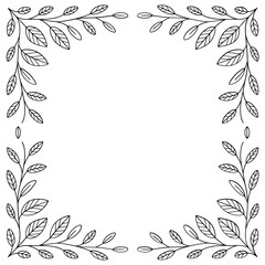 Elegant hand drawn botanical floral border design with leaves and branches