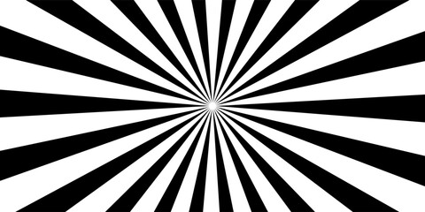 Sun ray light. Sun rays background. Radial burst. Sunburst black pattern isolated on white background. Beams line. Radiate sunlight. Comic effect texture. Retro pop art stripe. Vector illustration